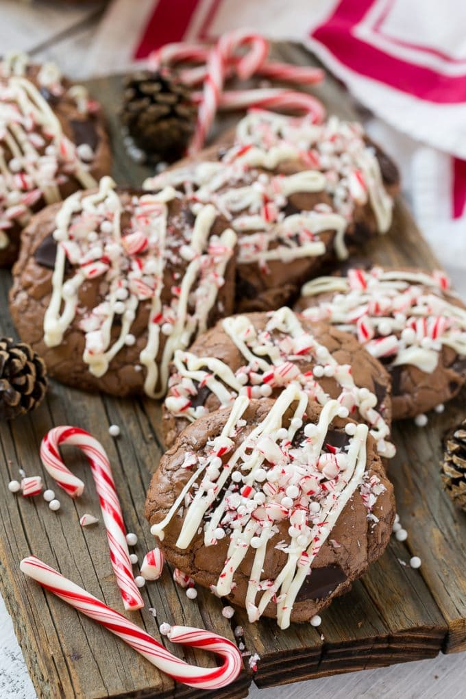 Peppermint Bark Cookie | Easy Peppermint Bark Cookies | Christmas Cookies | Peppermint Bark Cookies | Chocolate Peppermint Cookie #peppermint #peppermintbark #cookies #christmas #holiday #dessert #bajap Peppermint Bark Cookies drizzled with white chocolate.