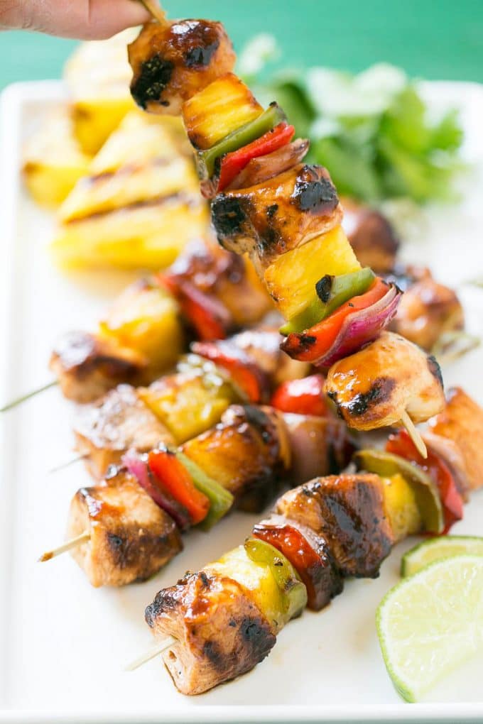 Hawaiian Chicken Kabobs Recipe | Hawaiian Chicken Kabobs | Chicken Pineapple Kabobs #pineapple #chicken #grilling #dinner #bajap Hawaiian chicken skewered with pineapple and bell peppers.