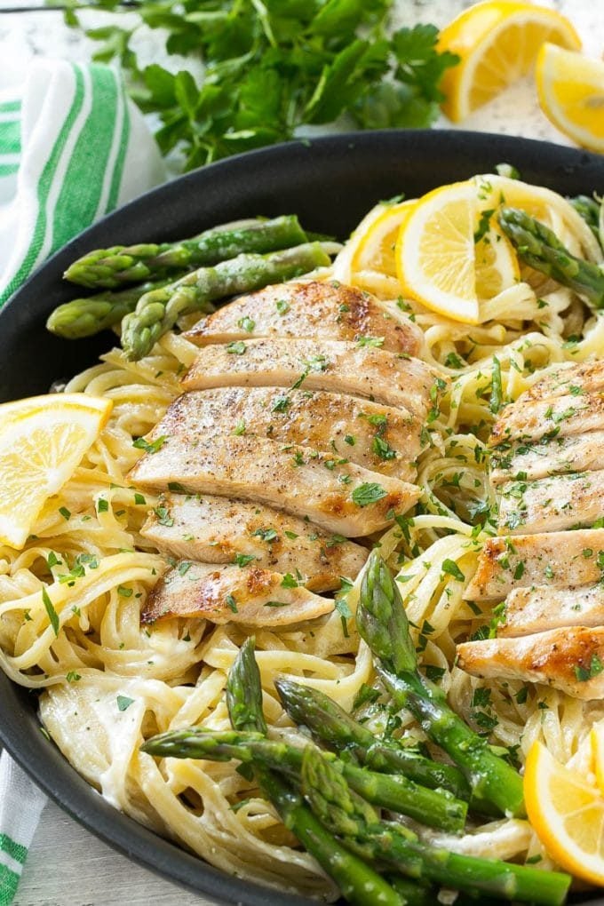 Lemon Asparagus Pasta with Grilled Chicken Recipe | Asparagus Pasta | Grilled Chicken Pasta | Easy Pasta Recipe #pasta #asparagus #lemon #chicken #dinner #bajap Lemon asparagus pasta in a creamy sauce topped with grilled chicken.