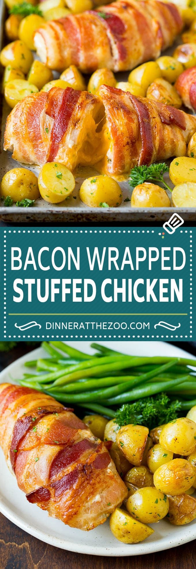 Bacon Wrapped Stuffed Chicken Breast Recipe | Sheet Pan Chicken #chicken #dinner #onepan #bacon #potatoes #bajap