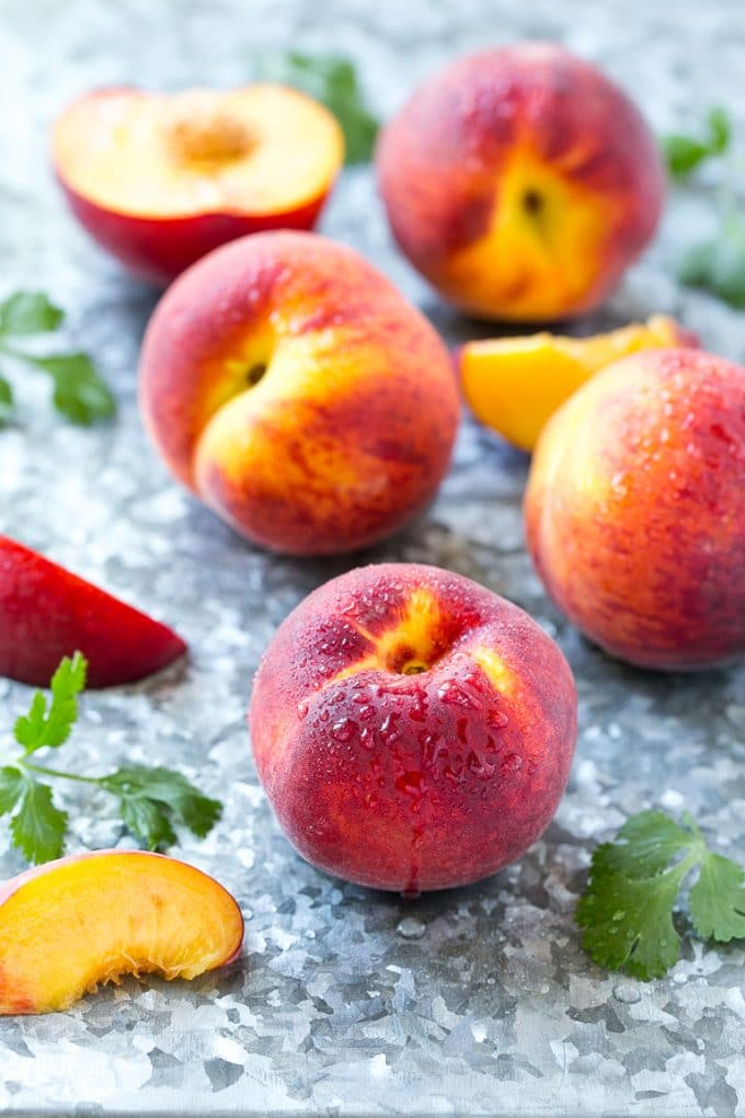Peach Salsa | Fruit Salsa #peaches #salsa #dip #appetizer #bajap Fresh whole and cut fruit.