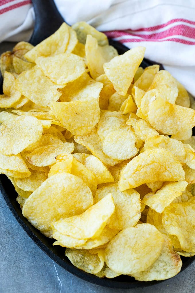 Irish Nachos Recipe | Potato Nachos | Potato Chip Recipe | Appetizer Recipe #nachos #potatoes #cheese #bacon #appetizer #bajap Kettle chips in a skillet.