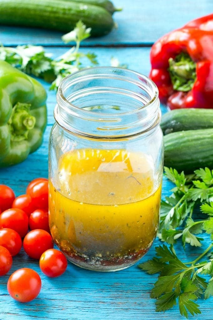 Spaghetti Salad Recipe | Pasta Salad | Potluck Recipe | Easy Pasta Salad #spaghetti #pasta #salad #bajap Homemade Italian dressing in a jar.