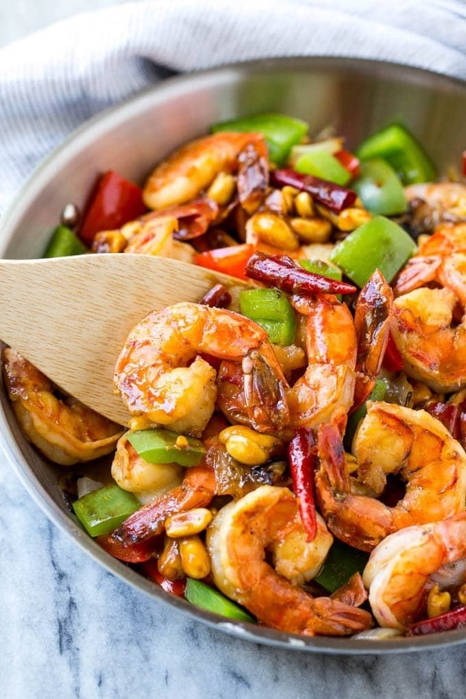 Kung Pao Shrimp | Shrimp Recipe | Shrimp Stir Fry | Easy Shrimp Recipe #shrimp #stirfry #peppers #dinner #bajap #spicy A skillet of spicy shrimp with peanuts and vegetables.