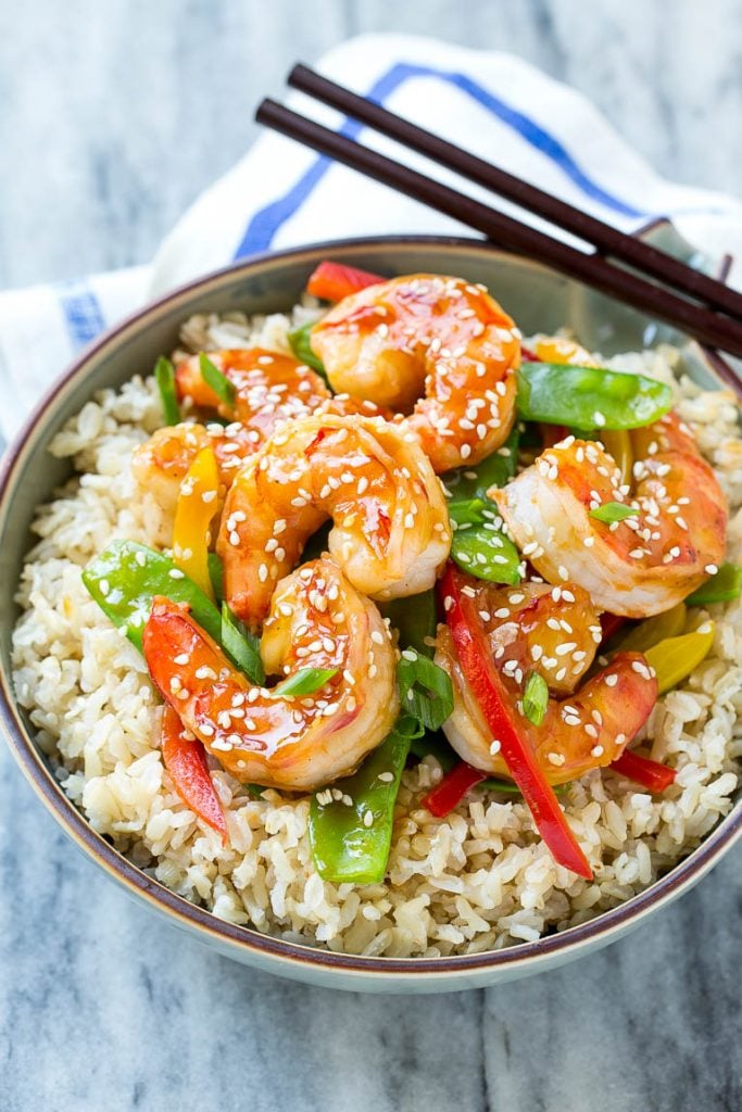 Teriyaki Shrimp Stir Fry Recipe | Shrimp Stir Fry | Healthy Stir Fry #shrimp #teriyaki #vegetables #stirfry #dinner #bajap Shrimp stir fry with veggies served over brown rice.