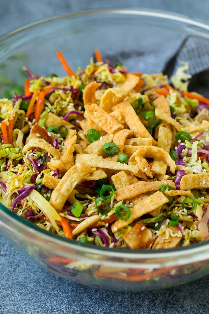 Chinese Chicken Salad Recipe | Asian Chicken Salad #salad #chicken #chickensalad #cabbage #lunch #dinner #bajap Chinese chicken salad with cabbage, carrots and crispy wonton strips.