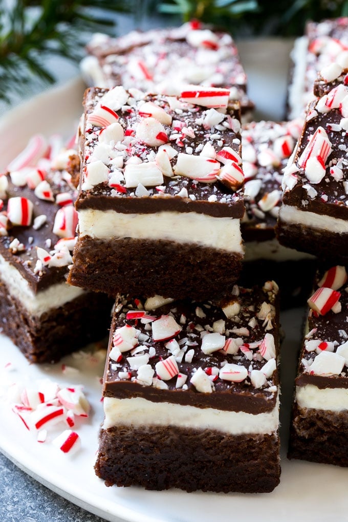 Peppermint Brownies Recipe | Holiday Brownies | Candy Cane Brownies | Mint Brownies #brownies #mint #peppermint #chocolate #dessert #christmas #bajap These layered peppermint brownies are full of flavor and so festive for the holidays with crushed candy canes on top.