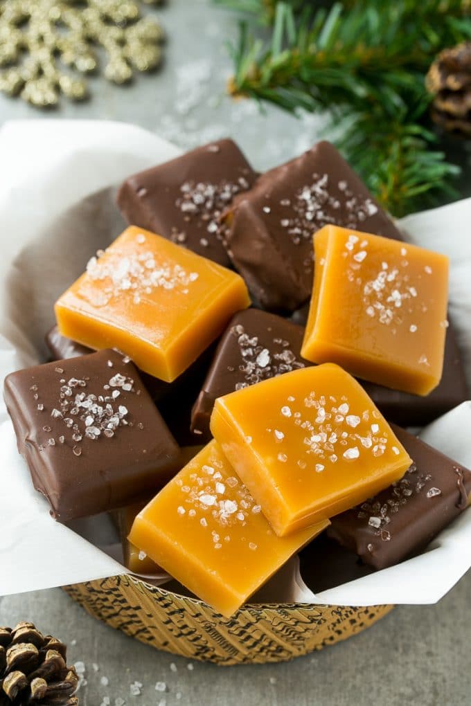 Microwave Caramels with Sea Salt Recipe | Homemade Caramels | Sea Salt Caramel | Homemade Candy #candy #caramels #caramel #microwavecaramels #homemade #dessert #bajap Chocolate covered caramels topped with sea salt.