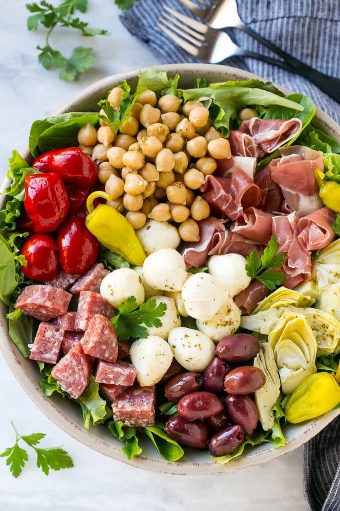 Antipasto Salad Recipe | Italian Salad | Main Course Salad | Antipasto Recipe #salad #salami #italianfood #dinner #lunch #bajap Antipasto salad made with salami, peppers, prosciutto, chickpeas and mozzarella.