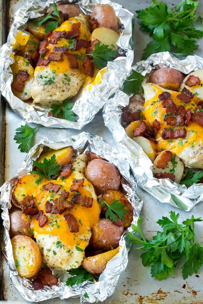 Bacon Ranch Chicken Foil Packets | Chicken in Foil | Foil Packet Recipe | Ranch Chicken #ranchchicken #grilling #chicken #foilpacket #foilpackets #bacon #dinner #bajap Chicken foil packets with potatoes, bacon and parsley.