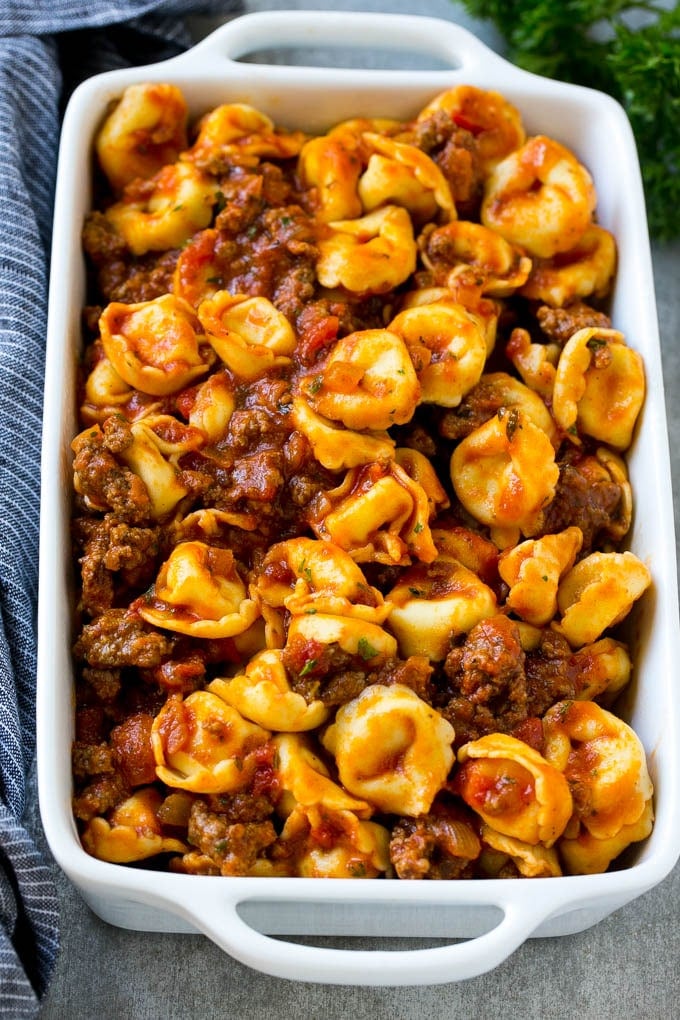 Baked Tortellini with Meat Sauce Recipe | Cheese Tortellini | Tortellini Recipe | Baked Pasta Recipe #tortellini #bakedtortellini #meatsauce #pasta #dinner #bajap A dish of cheese tortellini tossed in meat sauce.