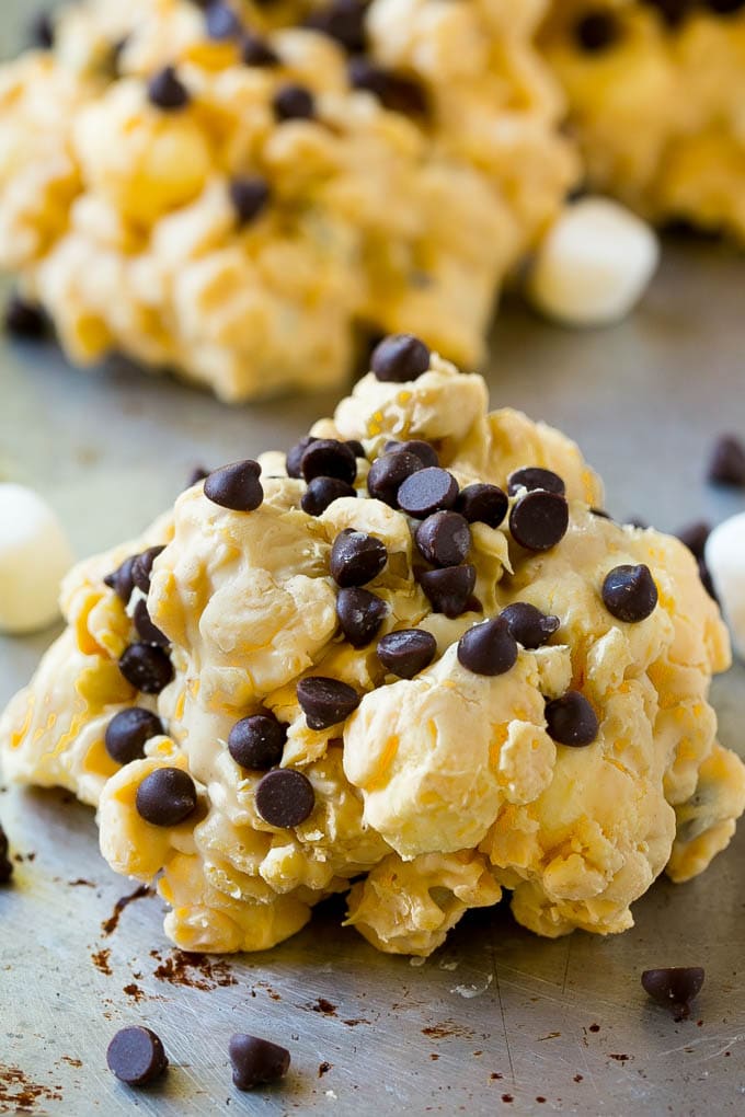 Avalanche Cookies Recipe | No Bake Cookie Recipe | Easy Cookie Recipe | Avalanche Bark #bark #avalanche #avalanchecookies #cookies #nobakecookies #nobake #dessert #bajap An avalanche cookie on a sheet pan.