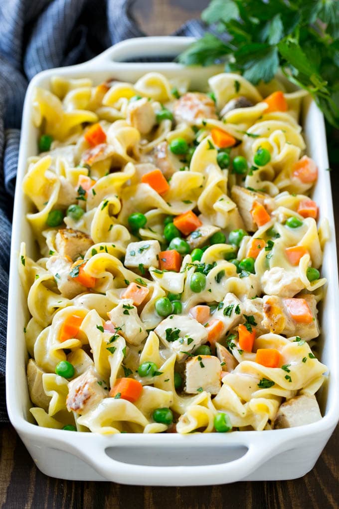 Chicken Noodle Casserole Recipe | Creamy Chicken Casserole | Cream of Chicken Soup Casserole | Noodle Casserole #casserole #chicken #noodles #dinner #pasta #bajap This chicken noodle casserole is diced chicken, veggies and egg noodles all in a creamy sauce.