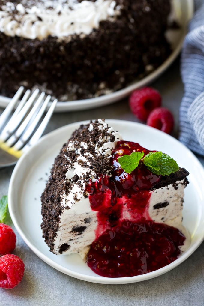 Raspberry Sauce Recipe | Homemade Raspberry Sauce | Raspberry Recipe #raspberries #dessert #bajap Homemade raspberry sauce served over ice cream cake.