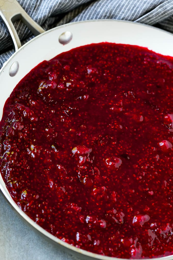 Raspberry Sauce Recipe | Homemade Raspberry Sauce | Raspberry Recipe #raspberries #dessert #bajap Berries cooked in a skillet.