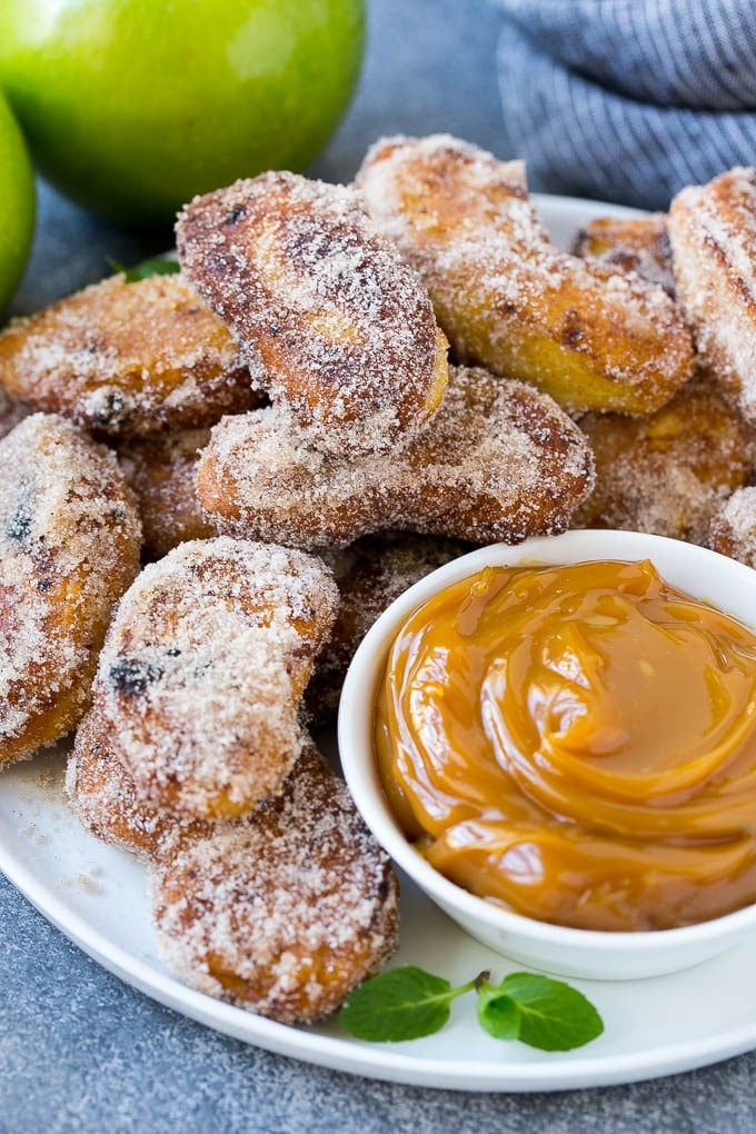 Apple Fries Recipe | Fried Apples Recipe | Cinnamon Sugar Apples | Apple Dessert Recipe #apples #dessert #bajap #fall A platter of cinnamon sugar coated apple fries served with caramel dip.