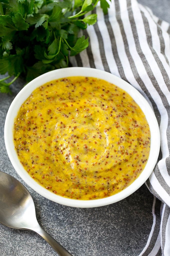 Honey Mustard Chicken Recipe | Baked Chicken Recipe | Easy Chicken Recipe #chicken #dinner #bajap A bowl of honey mustard sauce.