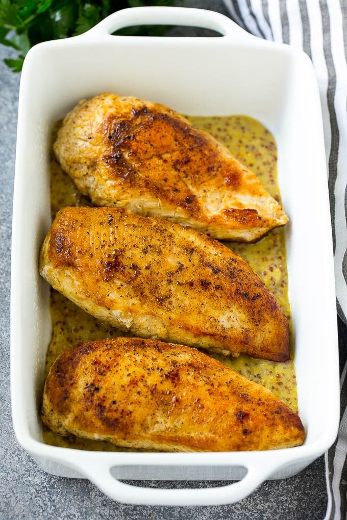 Honey Mustard Chicken Recipe | Baked Chicken Recipe | Easy Chicken Recipe #chicken #dinner #bajap Seared chicken breasts in a baking dish.