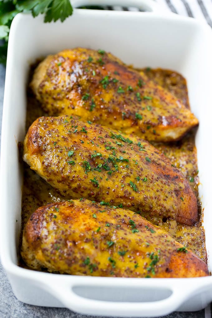 Honey Mustard Chicken Recipe | Baked Chicken Recipe | Easy Chicken Recipe #chicken #dinner #bajap Baked honey mustard chicken garnished with chopped parsley.