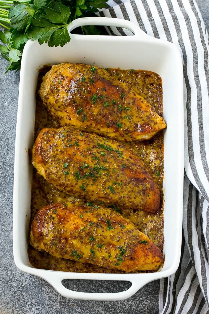 Honey Mustard Chicken Recipe | Baked Chicken Recipe | Easy Chicken Recipe #chicken #dinner #bajap A baking dish of honey mustard chicken breasts.