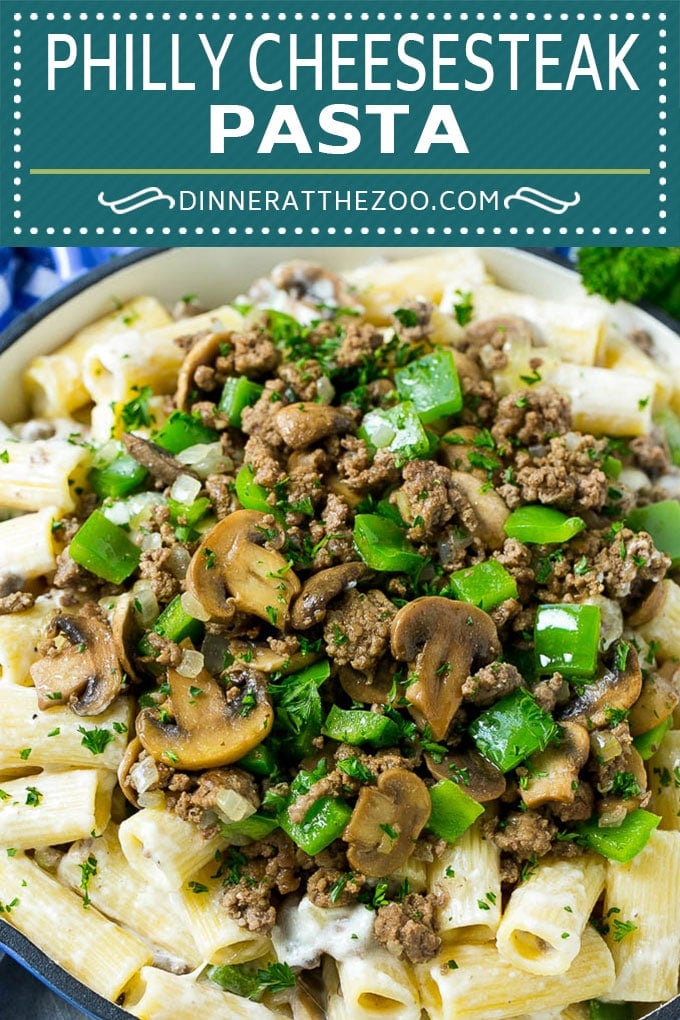 Philly Cheesesteak Pasta | Ground Beef Pasta | Creamy Pasta #phillycheesesteak #beef #pasta #peppers #mushrooms #dinner #bajap