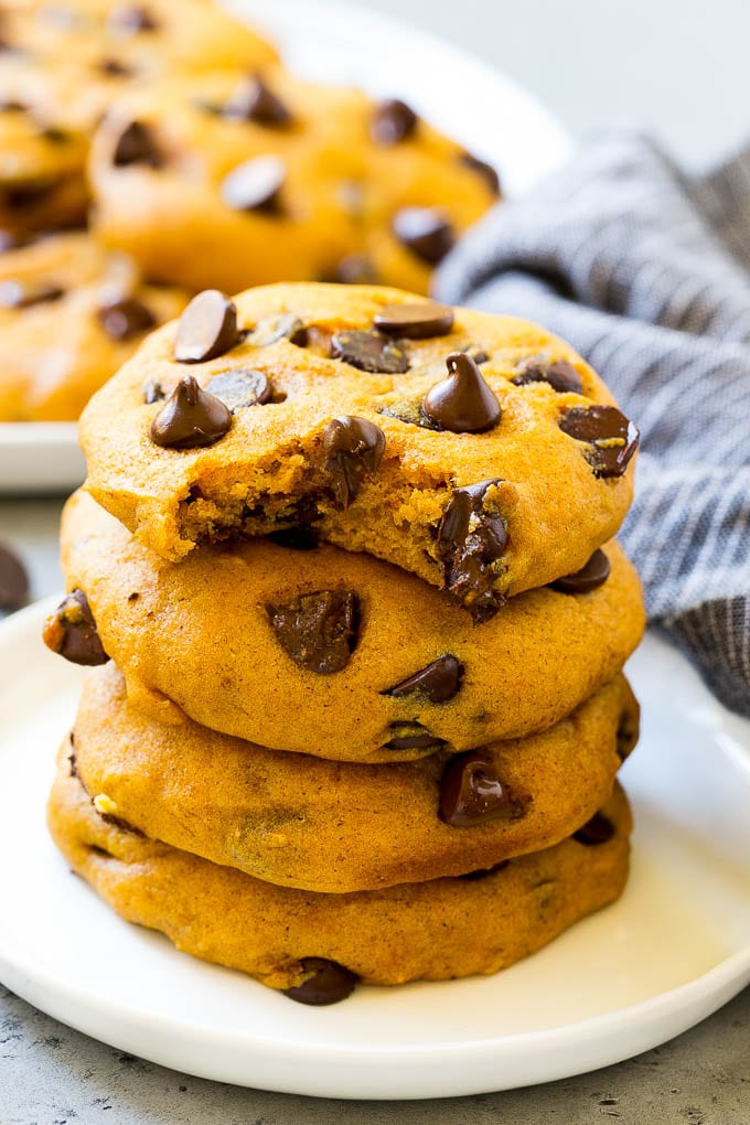 Pumpkin Chocolate Chip Cookies Recipe | Pumpkin Cookies | Pumpkin Chocolate Cookies #pumpkin #cookies #chocolate #baking #fall #bajap #dessert A stack of pumpkin chocolate chip cookies.