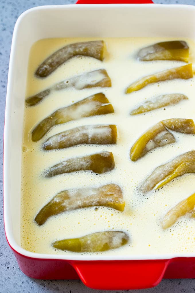 Chile Relleno Casserole Recipe | Baked Chile Rellenos | Mexican Casserole #casserole #chiles #mexican #cheese #dinner #bajap Stuffed green chiles in an egg batter.