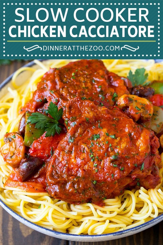 Slow Cooker Chicken Cacciatore Recipe | Italian Chicken #chicken #crockpot #slowcooker #dinner #italianfood #peppers #bajap