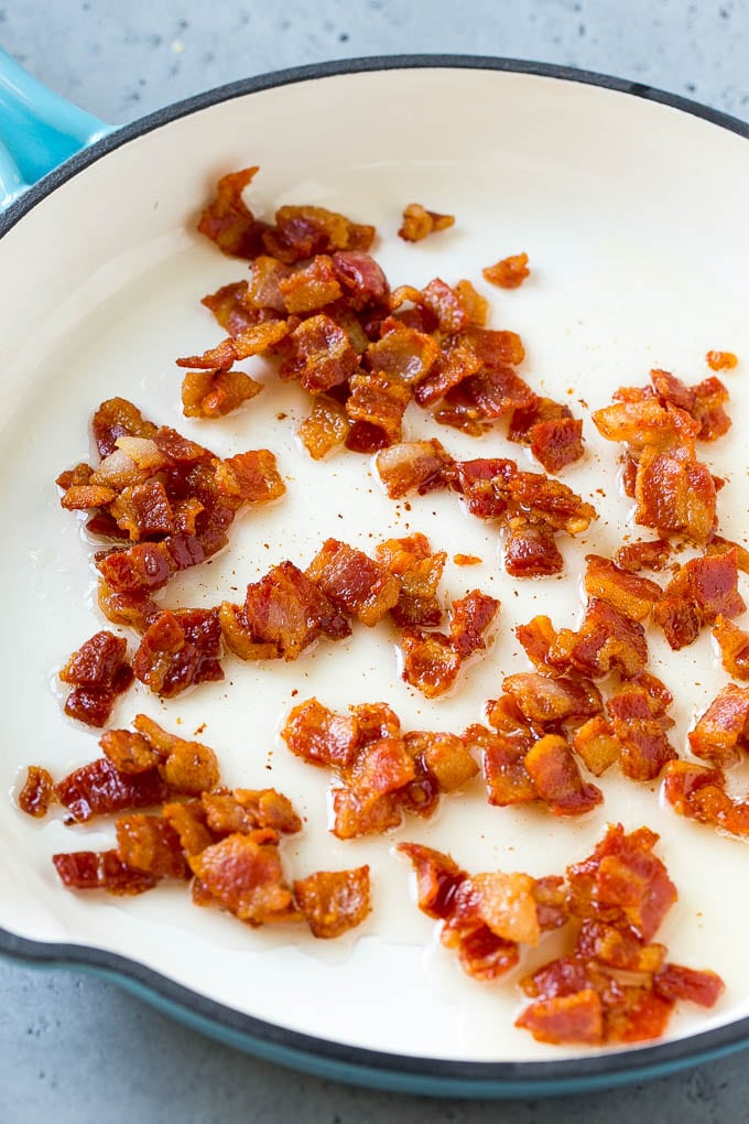 Fried Cabbage Recipe | Cabbage with Bacon | Cabbage Side Dish #cabbage #bacon #sidedish #lowcarb #keto #bajap Cooked bacon in a skillet.