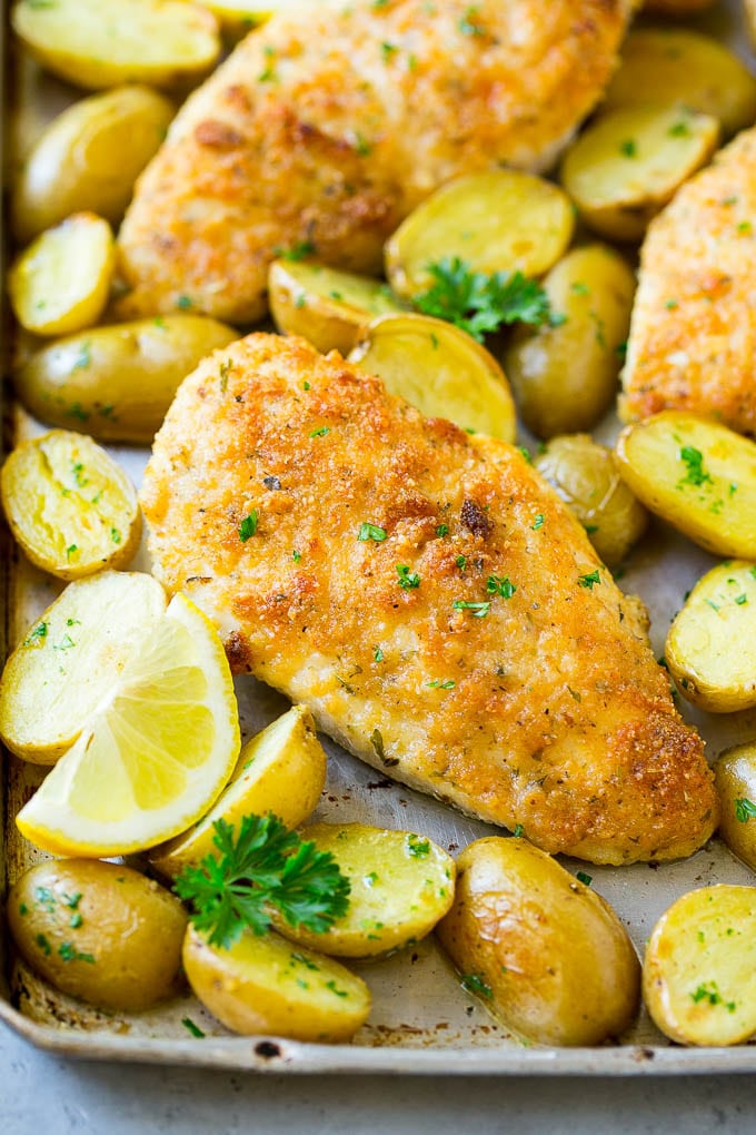 Italian Chicken Recipe | Sheet Pan Chicken | Baked Chicken #chicken #potatoes #dinner #bajap Italian chicken with a parmesan crust, along with roasted potatoes and parsley.