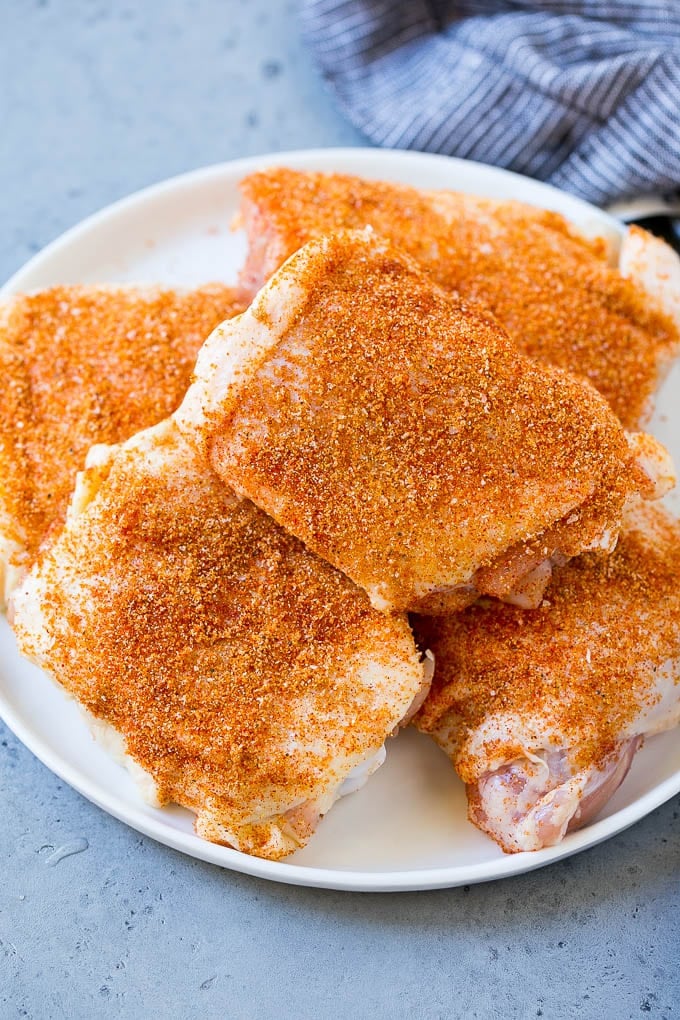 Poultry coated in a BBQ spice rub.