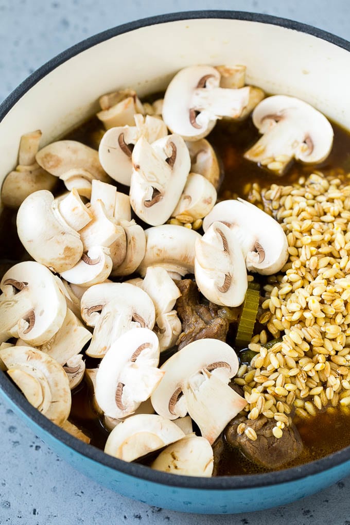 Beef Barley Soup Recipe | Beef Soup | Barley Soup #soup #beef #dinner #vegetables #bajap #comfortfood Beef barley soup with sliced mushrooms and barley stirred in.