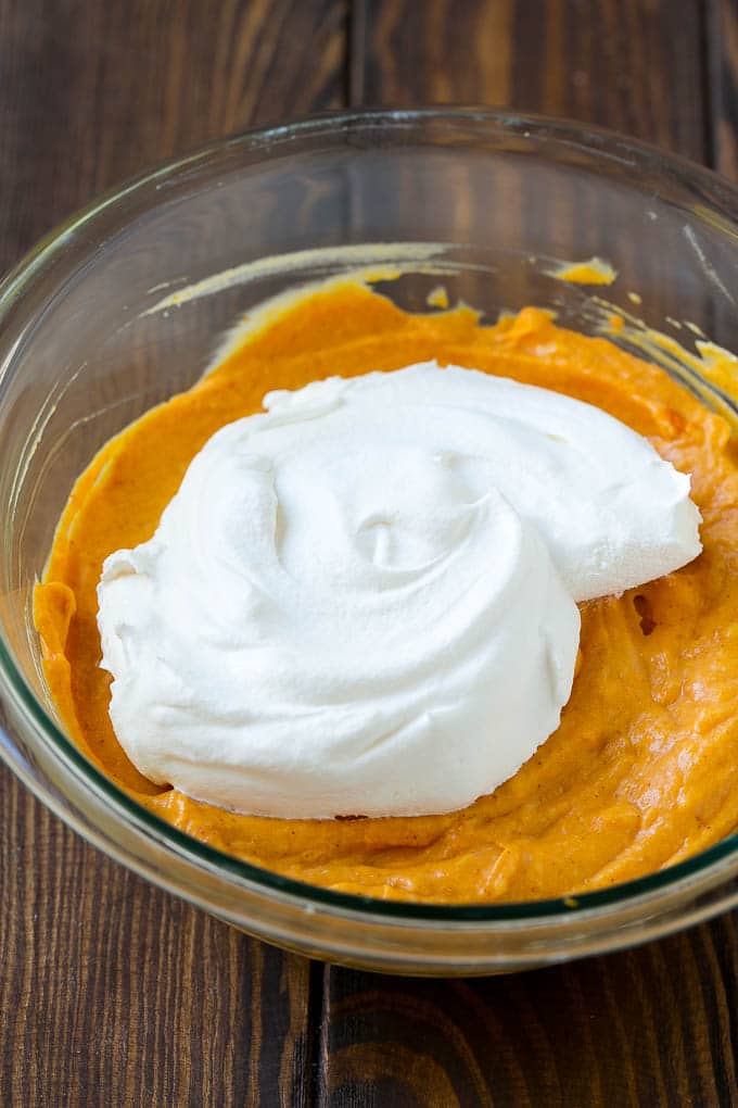 Pumpkin Dip Recipe | Dessert Dip | Pumpkin Pie Dip #pumpkin #dessert #dip #fall #thanksgiving #bajap Cool whip in a bowl with the creamy base.