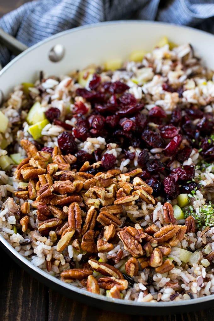 Wild Rice Pilaf Recipe | Thanksgiving Side Dish | Rice Pilaf #rice #apple #cranberry #fall #glutenfree #thanksgiving #bajap Apples and wild rice topped with dried cranberries, pecans and herbs.
