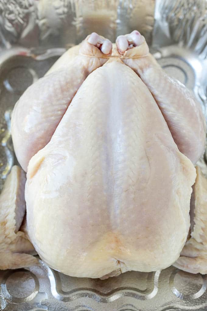 Smoked Chicken Recipe | Whole Smoked Chicken | BBQ Chicken #chicken #smoker #BBQ #dinner #bajap #glutenfree #lowcarb Raw poultry in a roasting pan.
