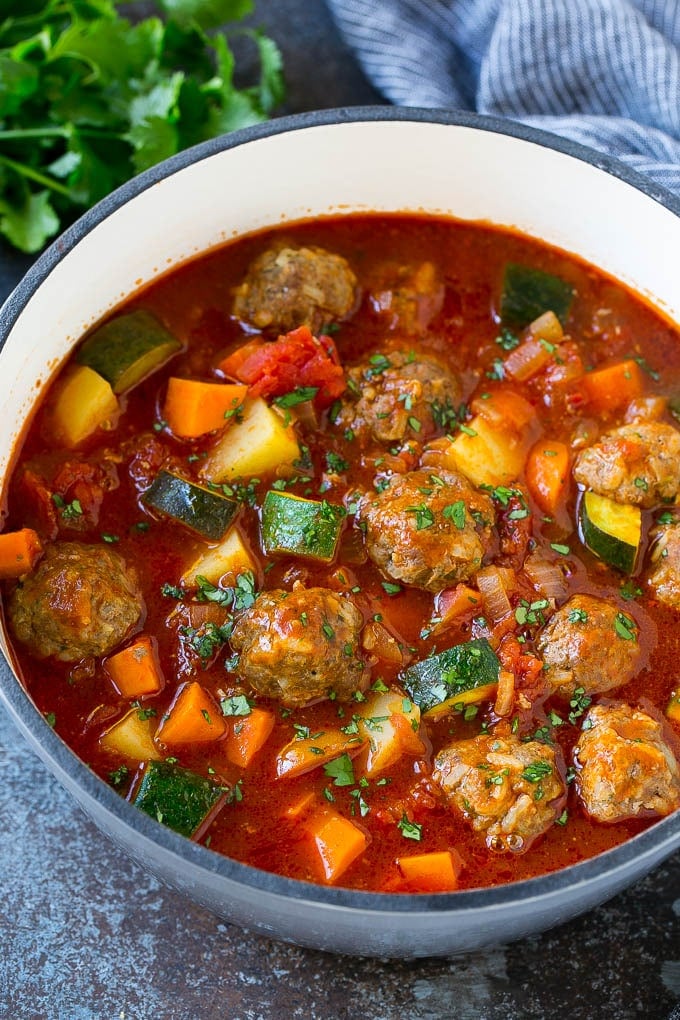 Albondigas Soup | Meatball Soup | Mexican Soup #soup #meatballs #beef #rice #glutenfree #dinner #bajap #comfortfood Albondigas soup made with beef meatballs, vegetables and potatoes.