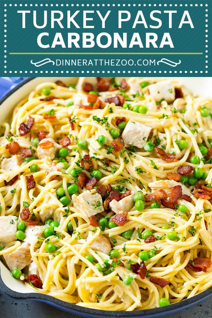 Turkey Pasta Carbonara | Turkey Pasta | Leftover Turkey Recipe #turkey #pasta #bacon #peas #dinner #bajap