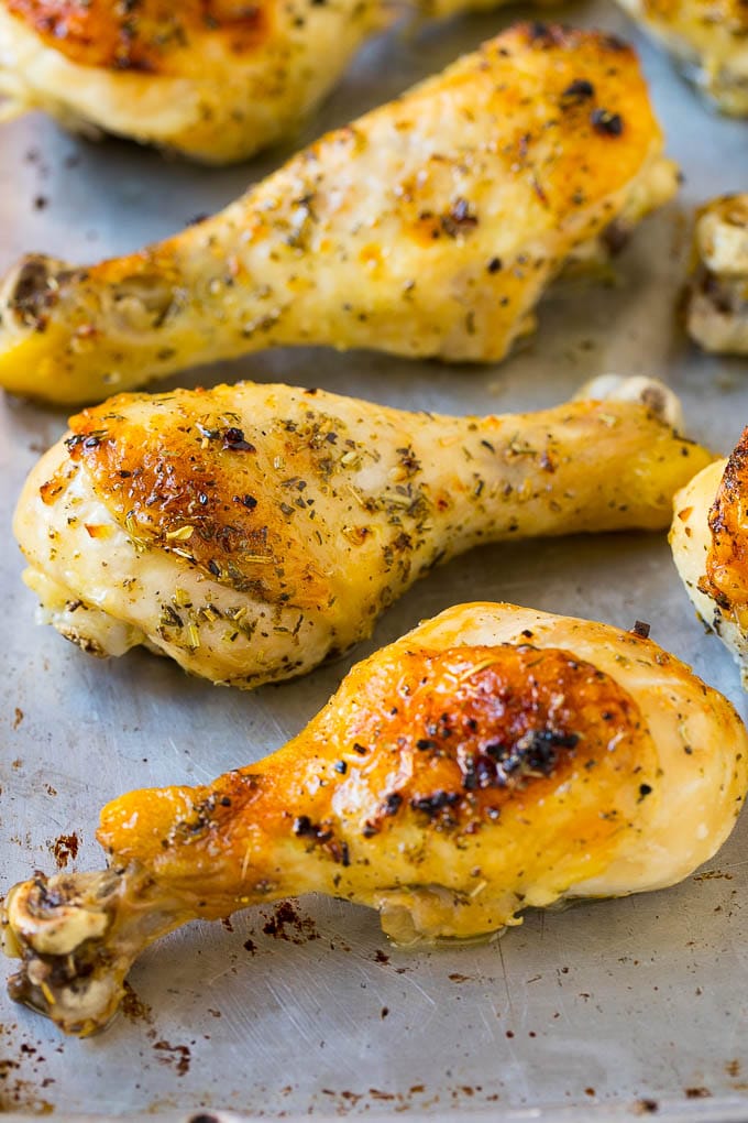 Baked Chicken Drumsticks Recipe | Roasted Chicken Drumsticks | Garlic and Herb Chicken #dinner #chicken #garlic #glutenfree #lowcarb #keto #cleaneating #bajap Baked chicken drumsticks on a sheet pan.