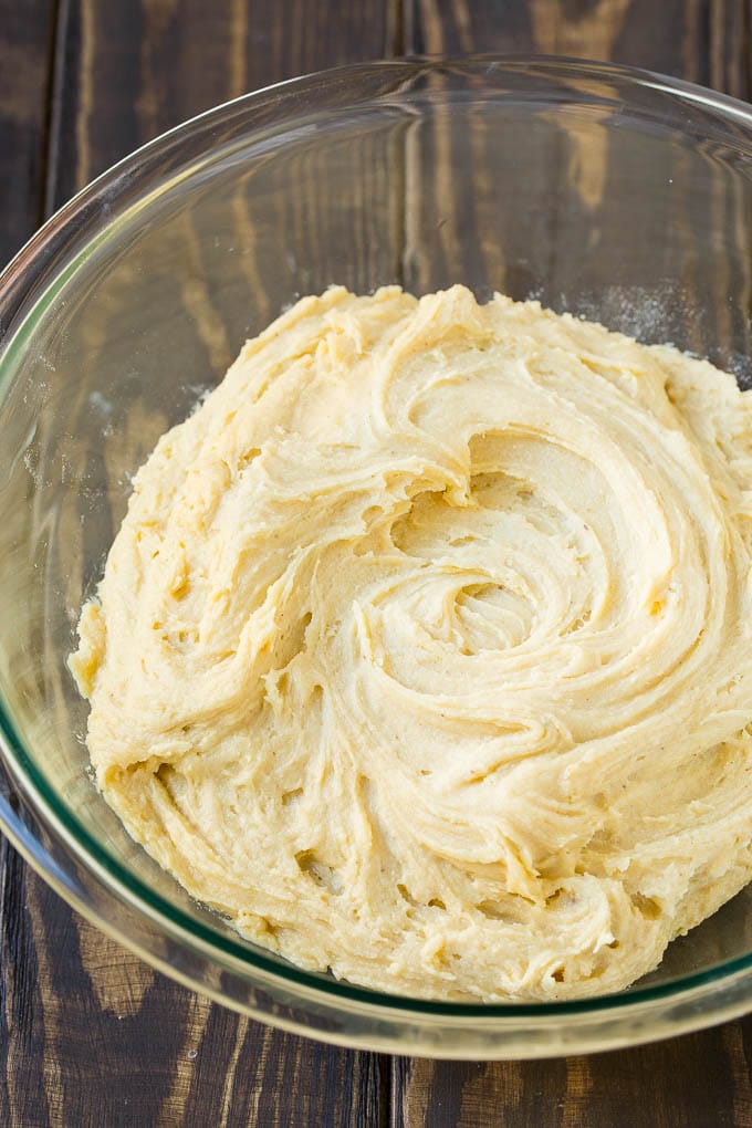 Eggnog Cookies Recipe | Holiday Cookies | Christmas Cookies #cookies #eggnog #baking #christmas #sprinkles #dessert #bajap Cookie dough in a mixing bowl.