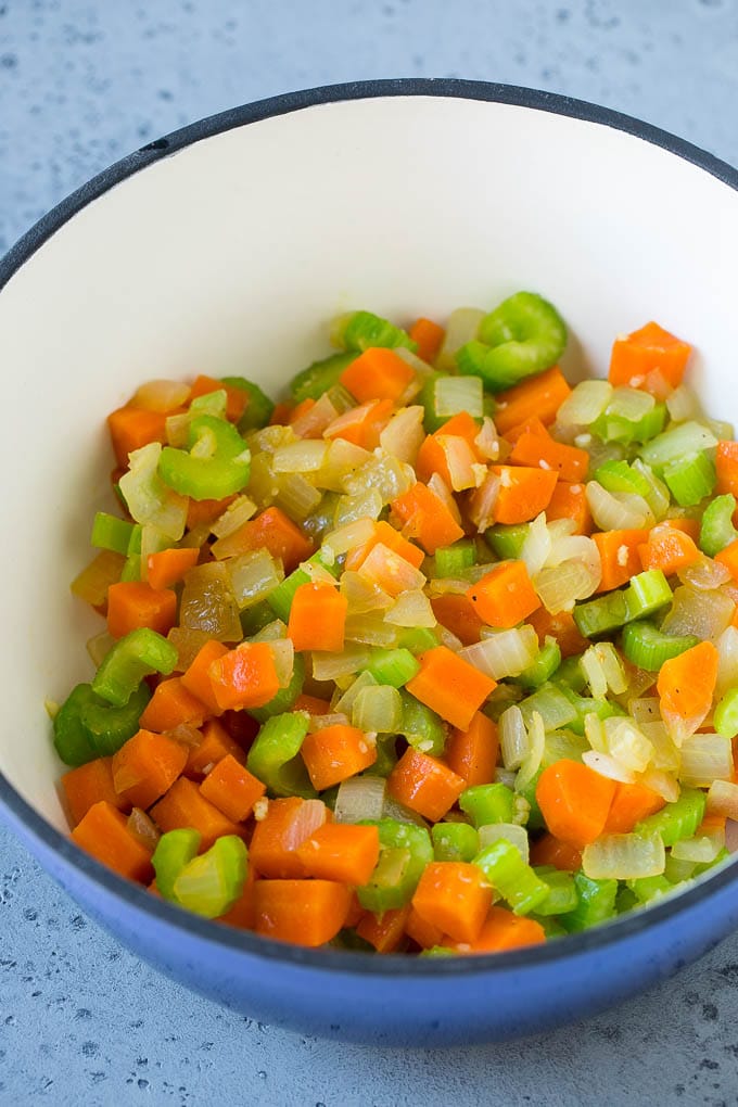 Cabbage Soup Recipe | Vegetable Soup | Veggie Soup | Healthy Soup #soup #healthy #cleaneating #cabbage #vegetables #veggies #dinner #bajap Carrots, onions and celery in a soup pot.