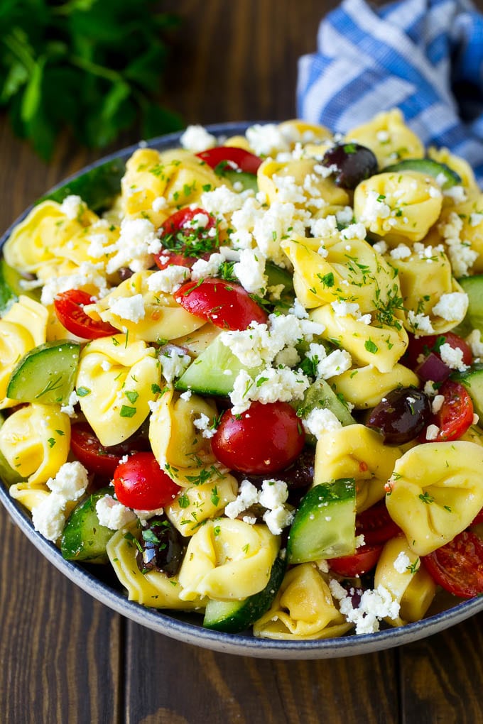 Greek Tortellini Salad Recipe | Pasta Salad | Tortellini Salad | Greek Salad #greek #tortellini #pasta #salad #cucumbers #olives #dinner #bajap Tortellini salad with cucumber, tomato, olives and feta cheese.