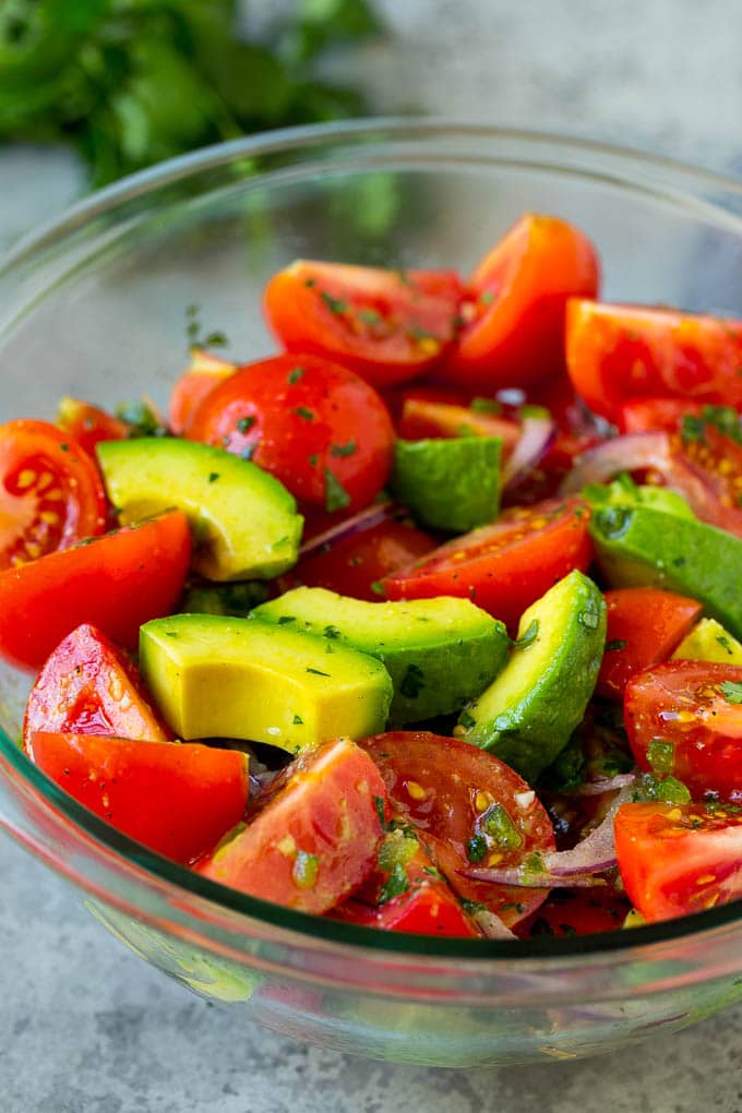 Tomato Avocado Salad Recipe | Avocado Salad | Tomato Salad #salad #tomato #avocado #glutenfree #cleaneating #dinner #bajap #healthy Avocado salad with tomatoes and red onion.