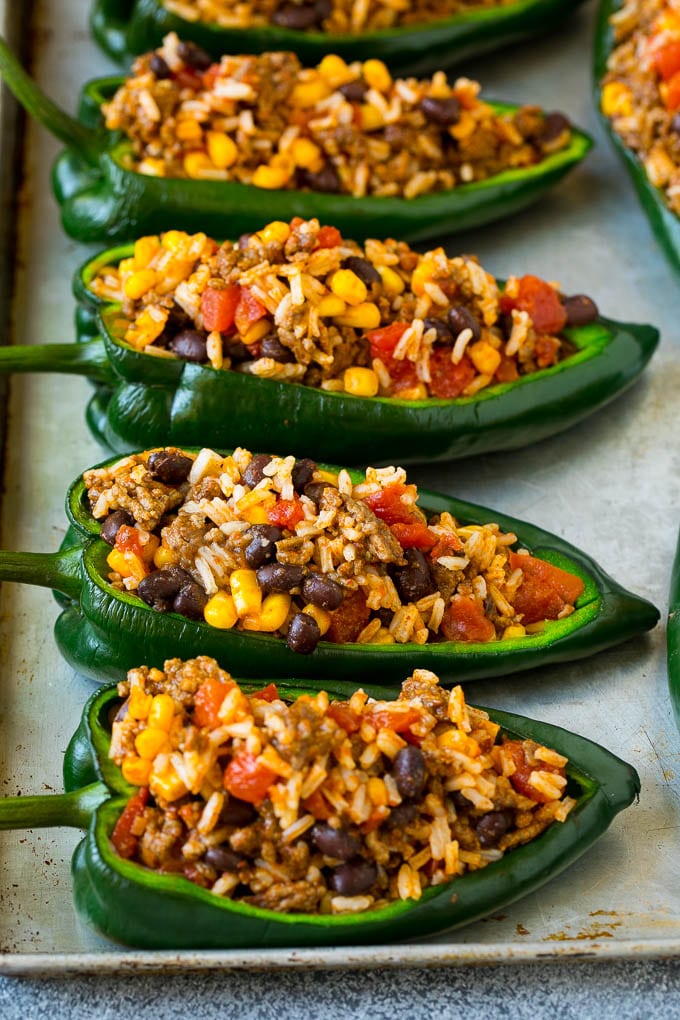 Stuffed Poblano Peppers | Stuffed Peppers | Pasilla Peppers #peppers #stuffedpeppers #beef #rice #beans #corn #dinner #bajap Poblano peppers filled with rice, meat, beans and corn.