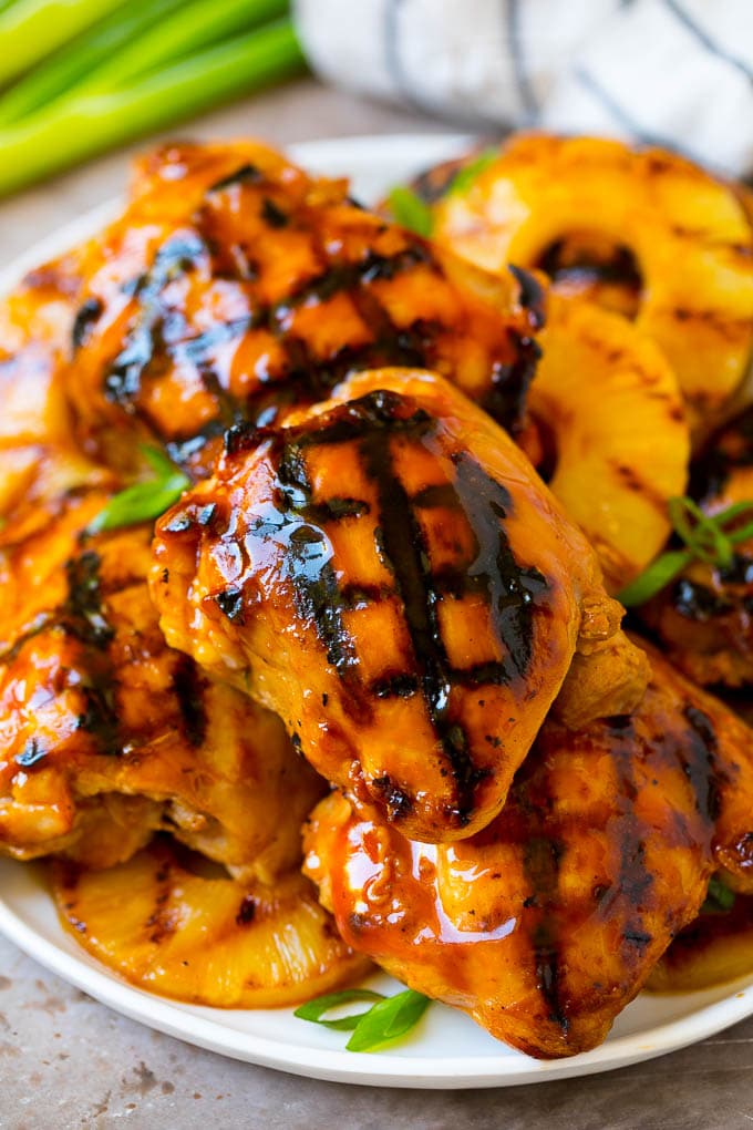 Huli Huli Chicken Recipe | Hawaiian Chicken | Grilled Chicken Thighs #chicken #pineapple #grilling #dinner #bajap A plate of grilled huli huli chicken and pineapple.