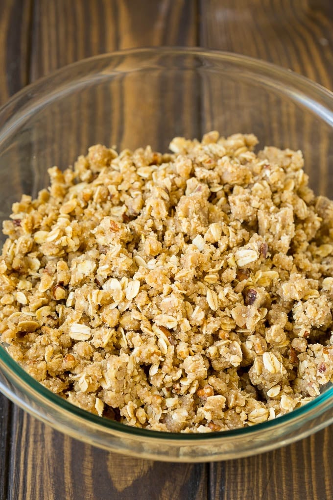 Baked Apples | Stuffed Apples #apples #fall #dessert #sweettooth #bajap Brown sugar and oatmeal crumble in a bowl.