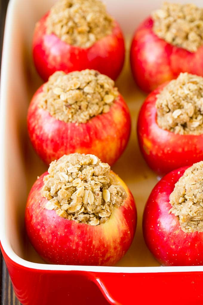 Baked Apples | Stuffed Apples #apples #fall #dessert #sweettooth #bajap Oatmeal and brown sugar stuffed into hollowed out fruit.