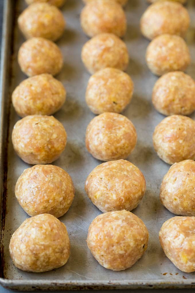 Chicken Meatballs Recipe | Baked Meatballs #chicken #meatballs #dinner #bajap #comfortfood Ground chicken with herbs and spices, rolled into balls.