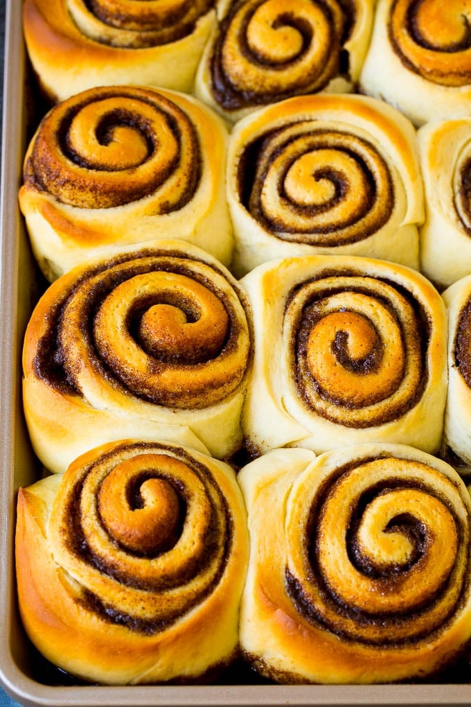Cinnamon Rolls Recipe | Cinnamon Buns #cinnamon #rolls #pastry #breakfast #brunch #sweets #bajap #baking #bread Baked buns on a sheet pan.