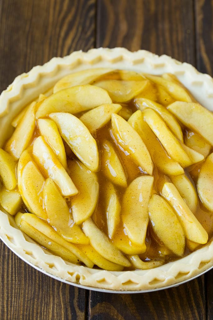 Dutch Apple Pie Recipe | Homemade Apple Pie #pie #apple #dessert #baking #fall #bajap Apple filling inside of a pie crust.