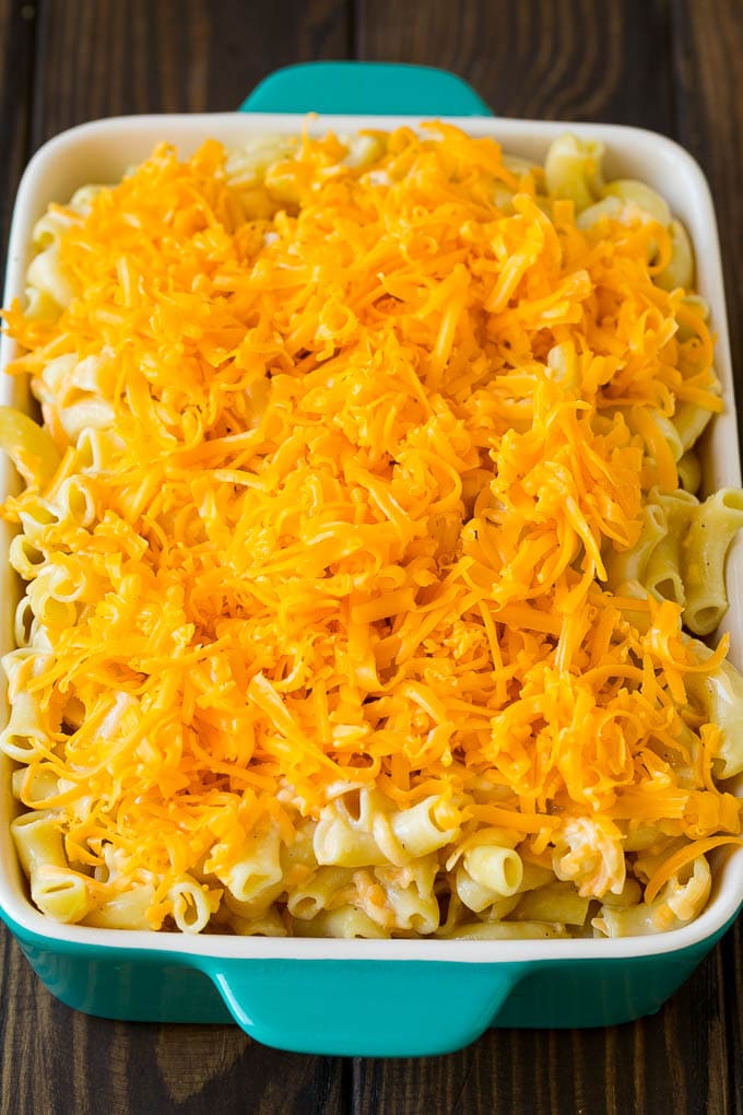 Southern Mac and Cheese | Baked Macaroni and Cheese #pasta #macandcheese #dinner #comfortfood #cheese #bajap A dish full of Southern macaroni and cheese ready to be served.
